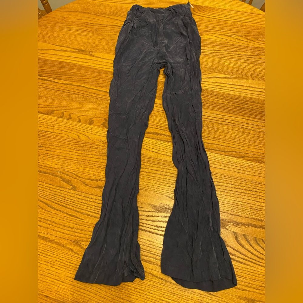 Love stitch Blue Rayon Bell Bottom Flare Wide Leg Paperbag Waist Pants